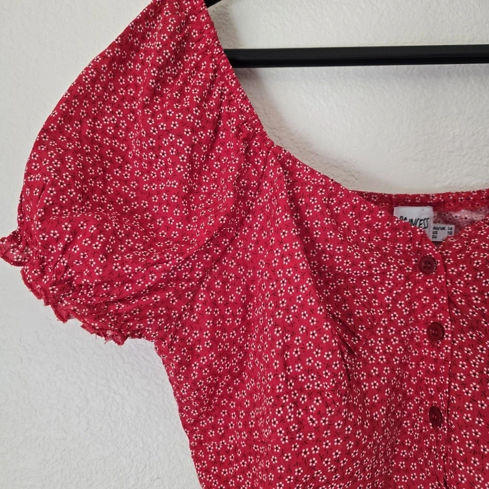 Princess Polly Red Floral Laura Crop Top Button Up Sz 10 Smock Lightweight Ditsy - Picture 3 of 5